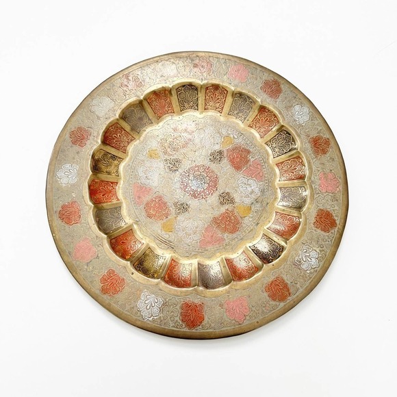 Brass Inlaid Work Wall Hanging Decorative Plate - Picture 1 of 5